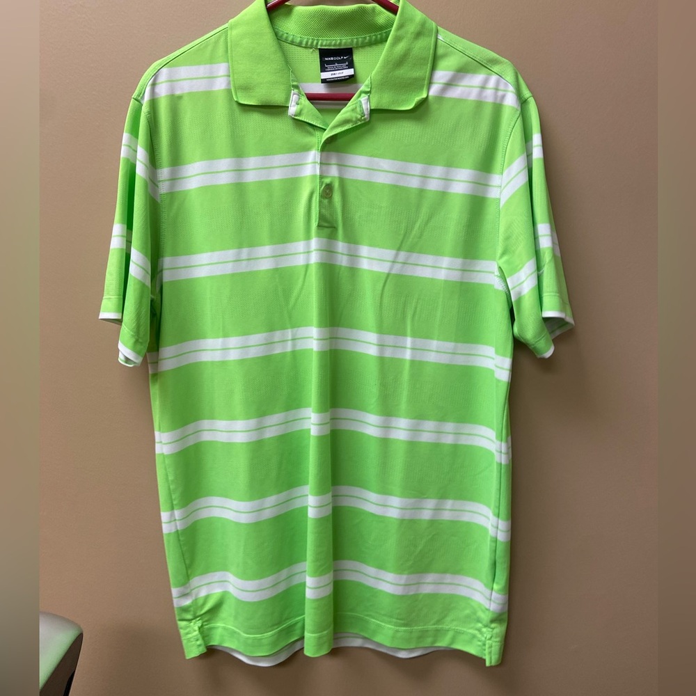 Nike Golf Green and White Polo Shirt Stripes
